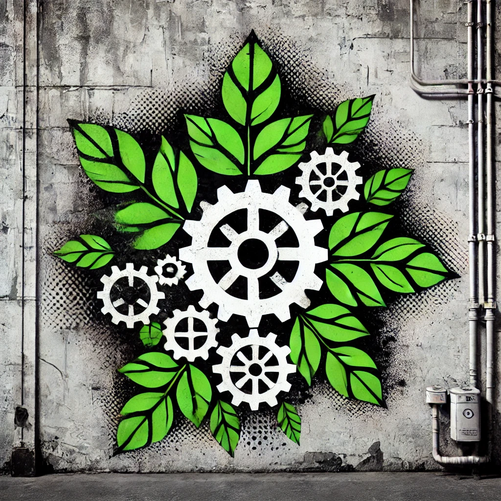 circulartree-why-innovation-sustainability-stencil High-contrast stencil-style artwork representing CircularTree's innovation and sustainability