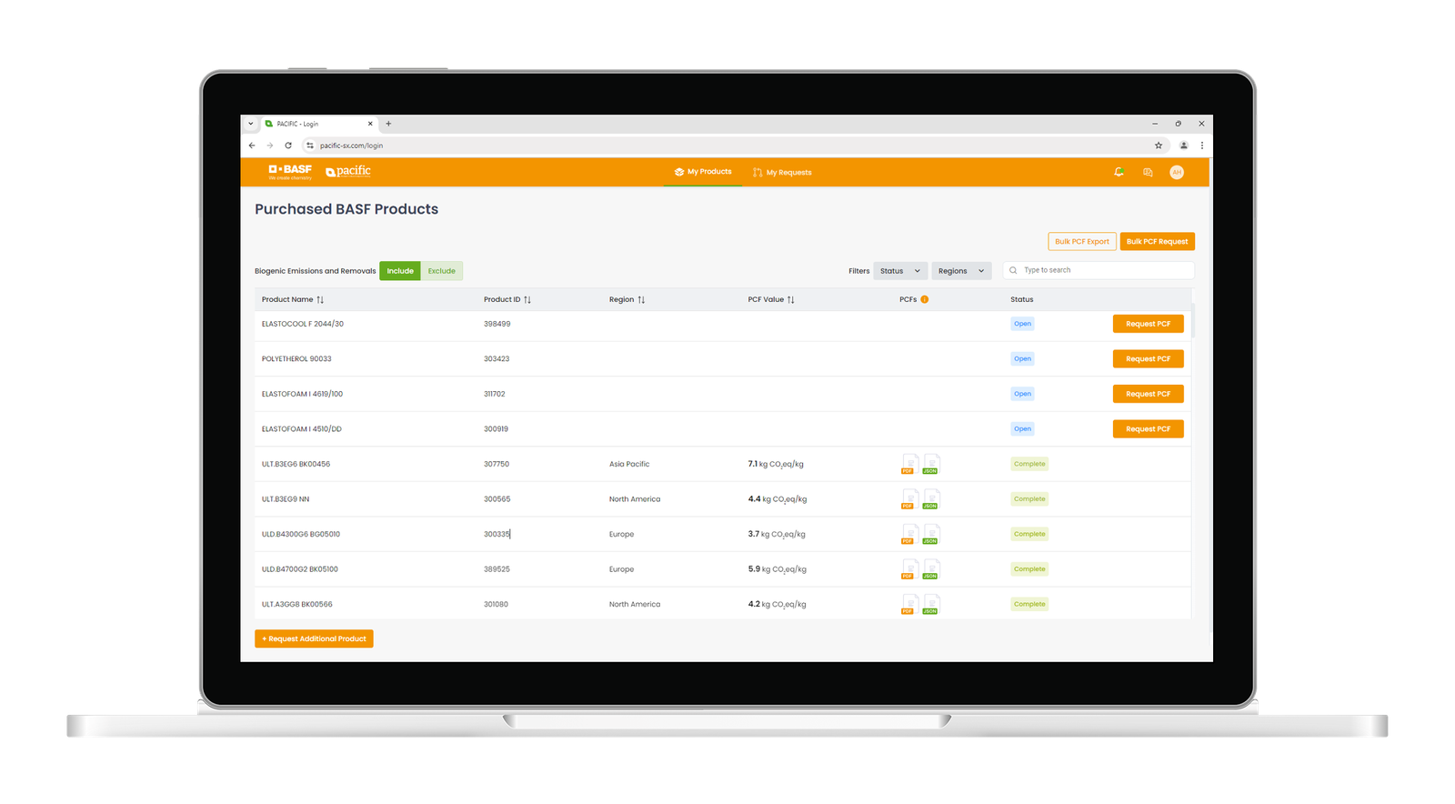 Feature image of PACIFIC, showing a screenshot of the PACIFIC interface within a device frame, highlighting its capabilities for managing and exchanging Product Carbon Footprint (PCF) data