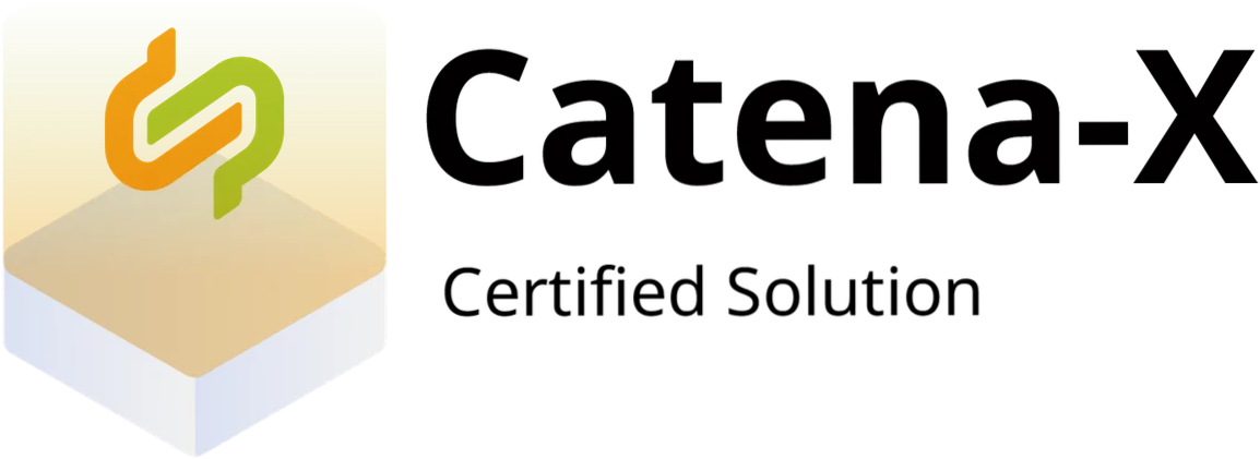 Catena-X certified solution logo, indicating compliance with Catena-X standards for secure, interoperable, and trusted data exchange across industrial value chains.